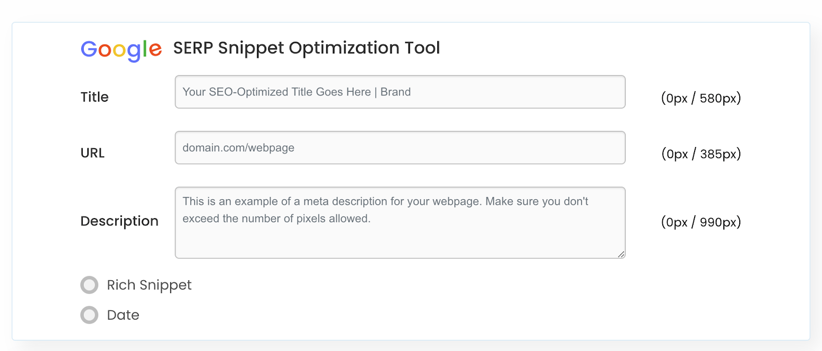 Herramienta de optimización de fragmentos SERP de Google