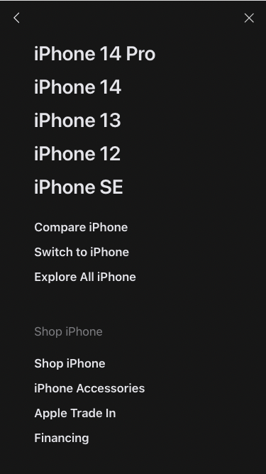 Apple navigation on mobile