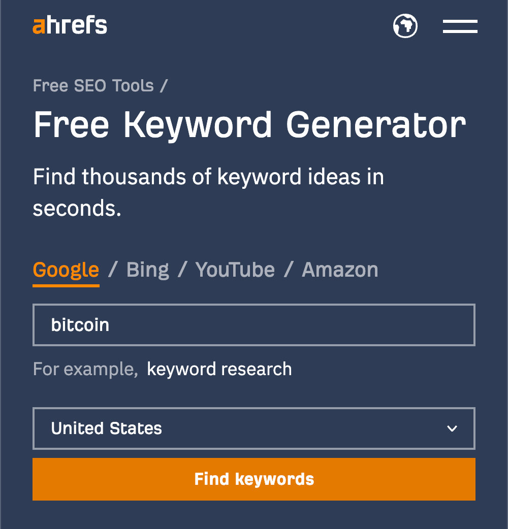 Ahrefs 免费的 keyword generator(关键词生成器)