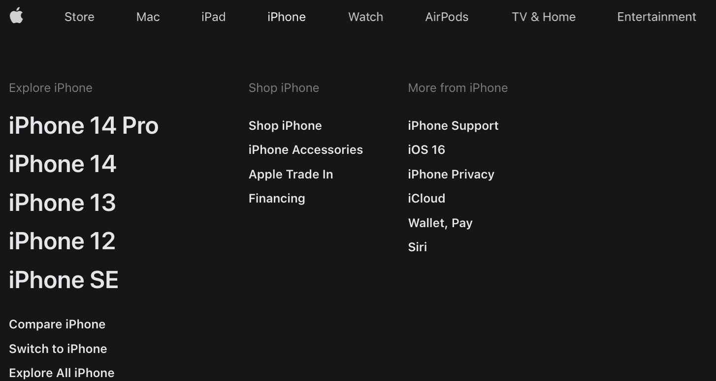 Apple navigation on desktop