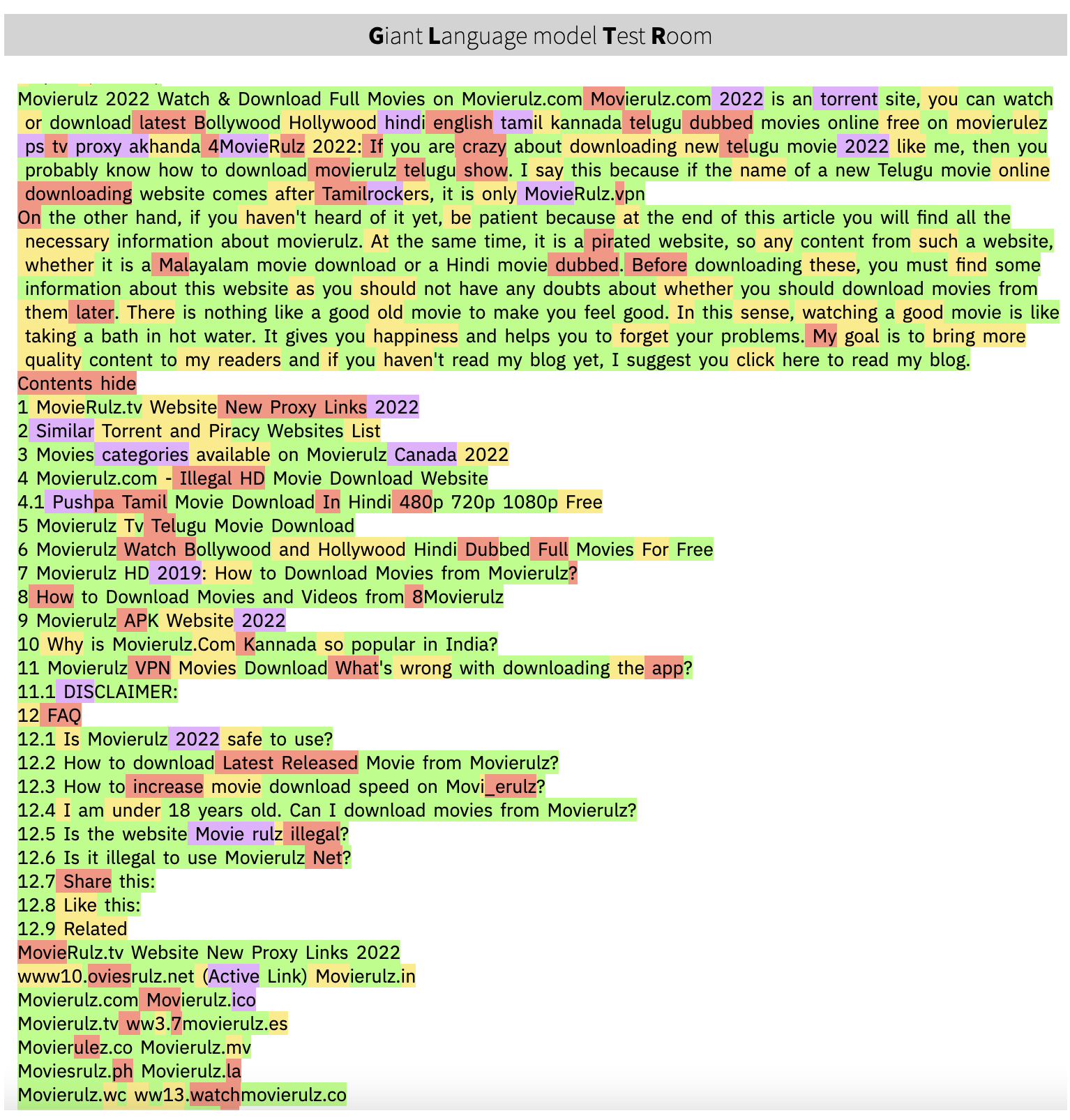 AI content test, via GLTR