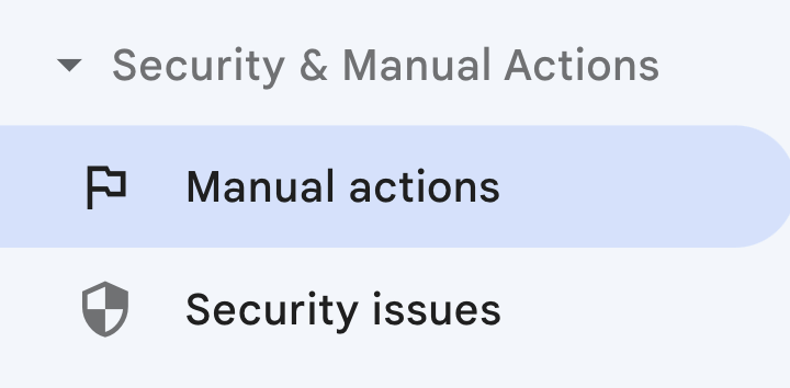 "Manual actions" tab highlighted, via Google Search Console