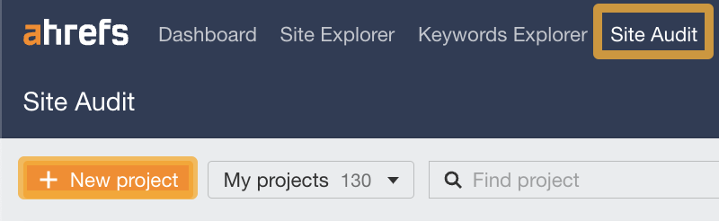 Navigating to Ahrefs' Site Audit