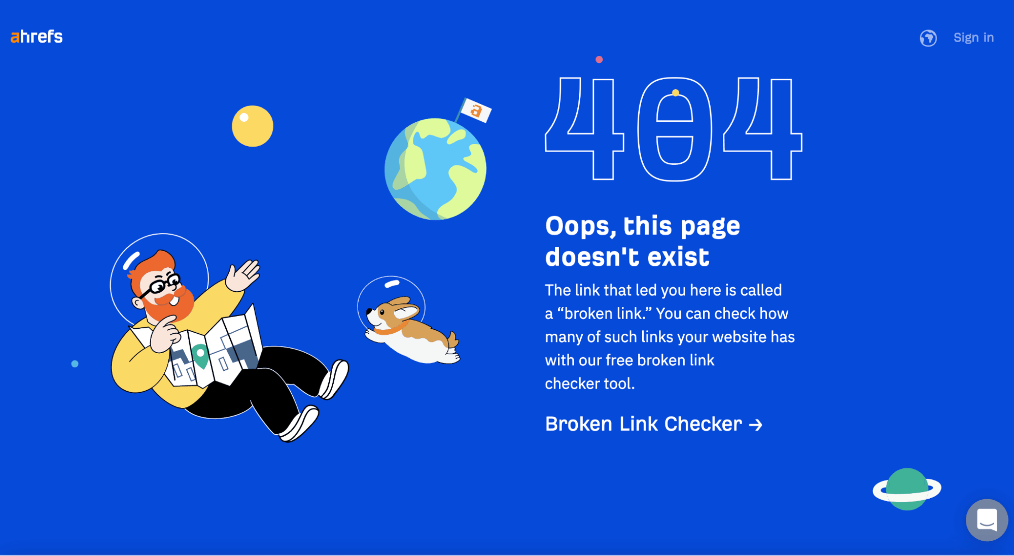 Ahrefs 404 page, via ahrefs.com