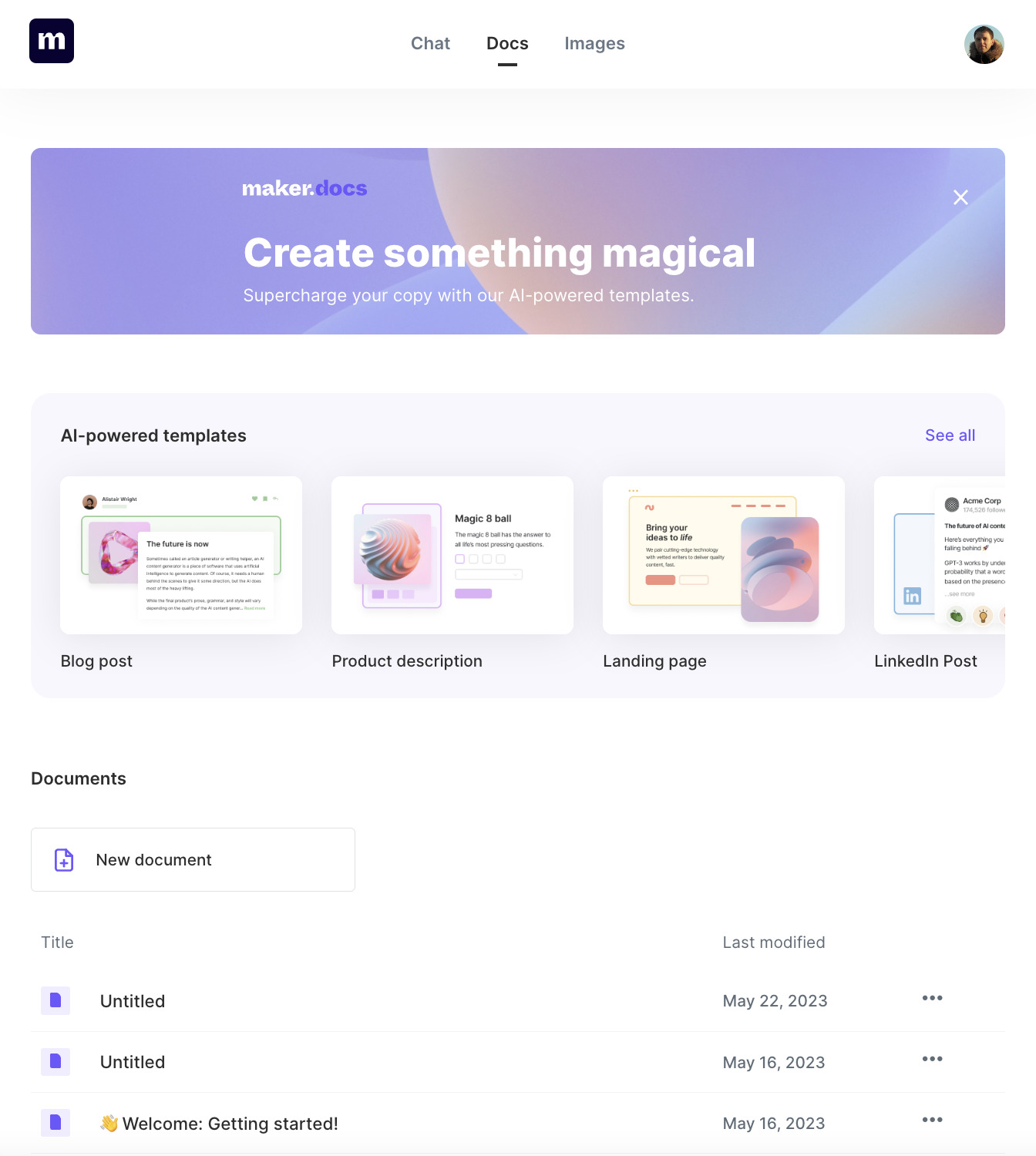 Maker.ai dashboard