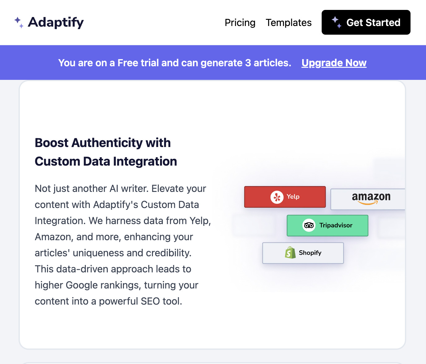 Adaptify webpage