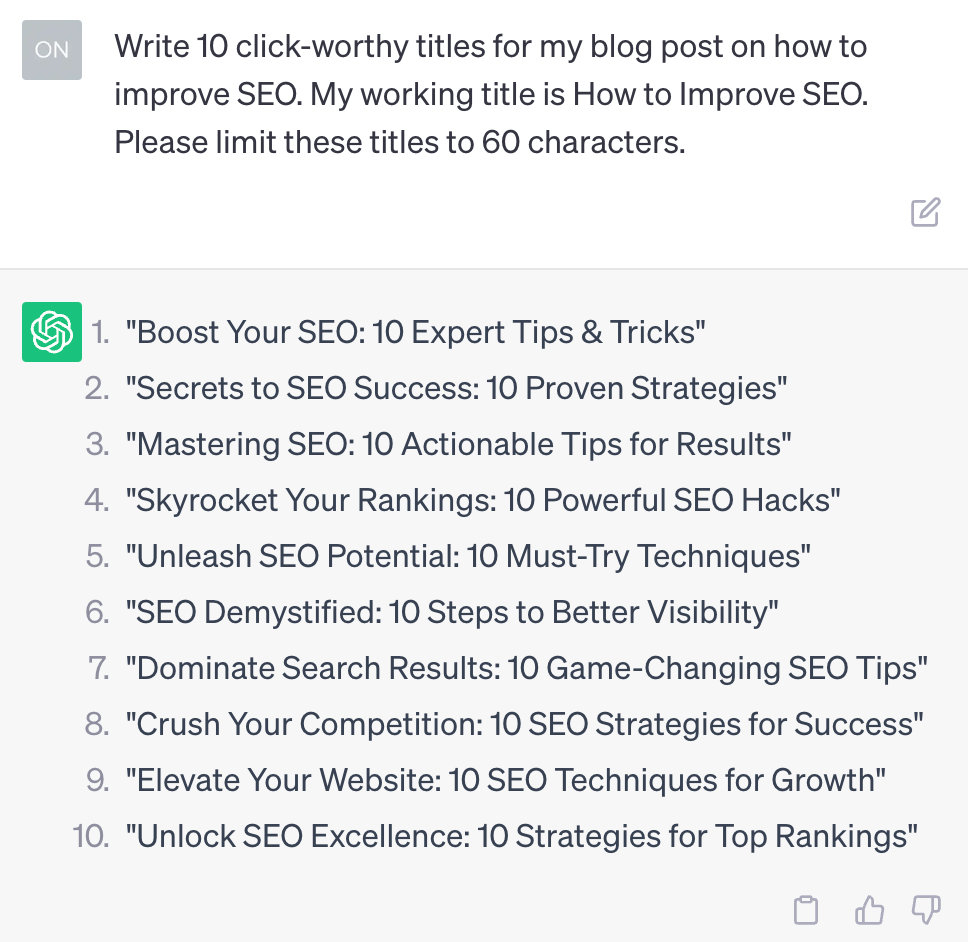 ChatGPT's suggestions for 10 click-worthy titles