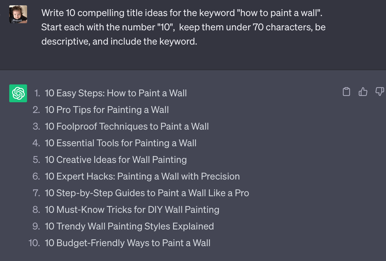 Generating page titles in ChatGPT