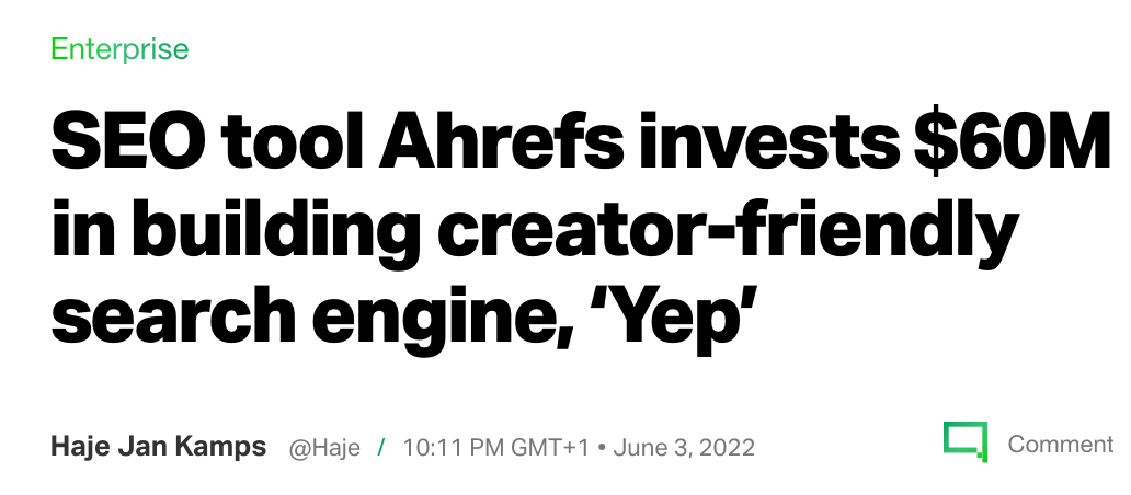 TechCrunch news article about our search engine