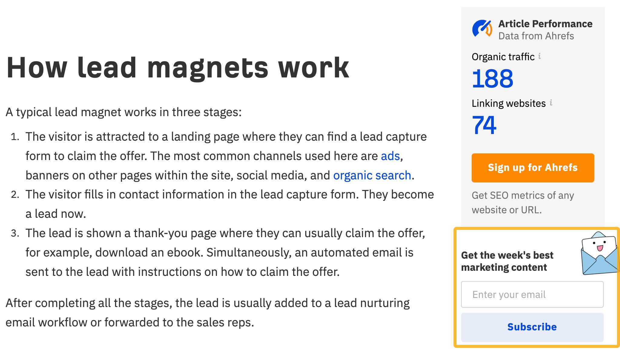 An opt-in box on the sidebar of our blog